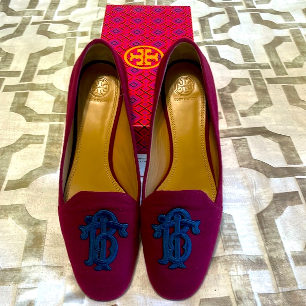 Tory Burch Garnet Loafer with Blue Embroidery